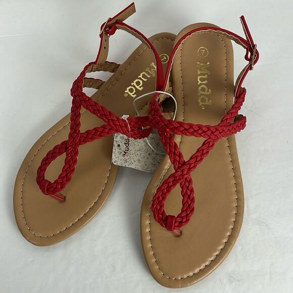 Mudd Thong Women's Sandals Red Braided Flat Size 7 - Picture 1 of 7